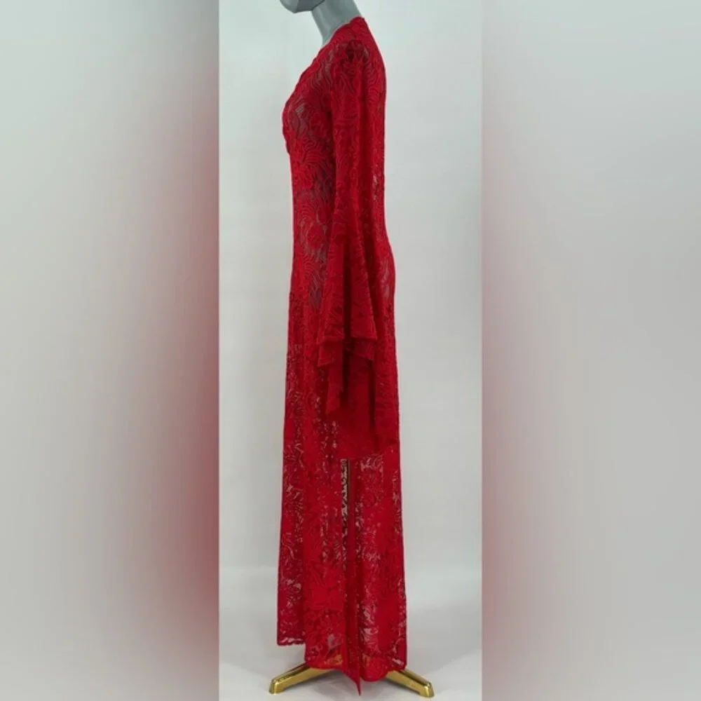 🆕 ALEXANDRA MIRO 🧿 NWOT Kara Long Boylen Sleeve Kaftan, Red Lace - Sz XS - Picture 9 of 14